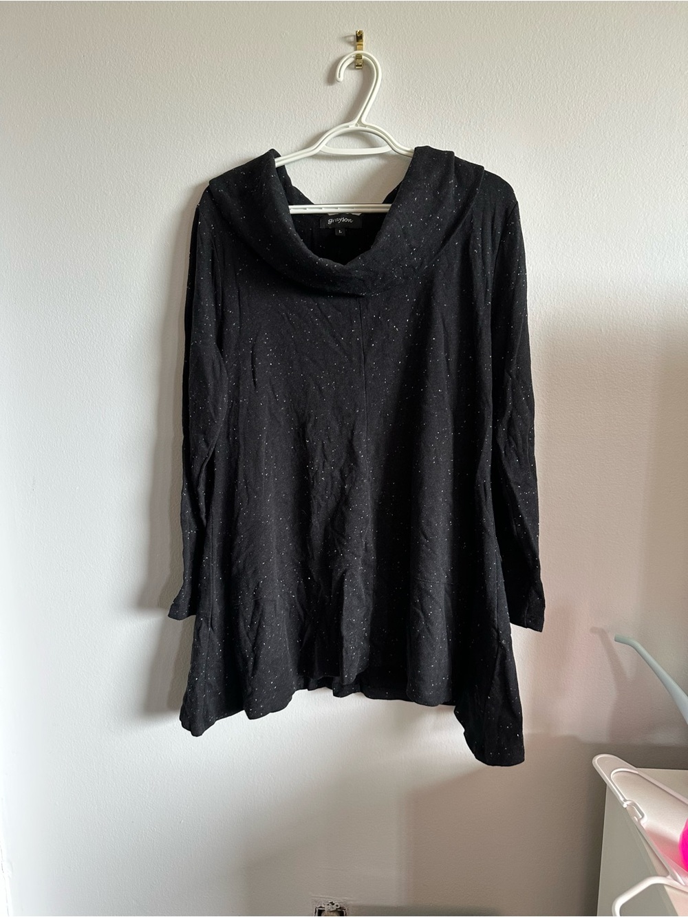 Grayson Black Speckled Cowl Neck Tunic Top Long Sleeve Size L